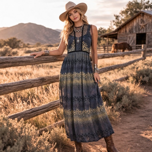 Sundance Dresses & Skirts - Sundance Boho Maxi Dress 4 Mesh Embroidered Sheer Indie Festival Cottagecore